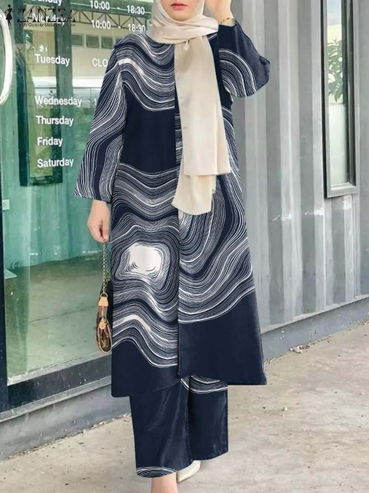 Women Vintage Floral Printed Muslim Abaya Sets