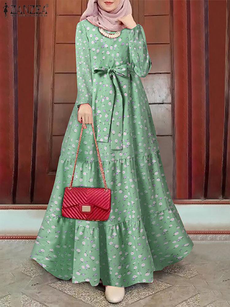 Women Dress Muslim Bohemian Abaya Hijab Floral Printed Maxi Dress