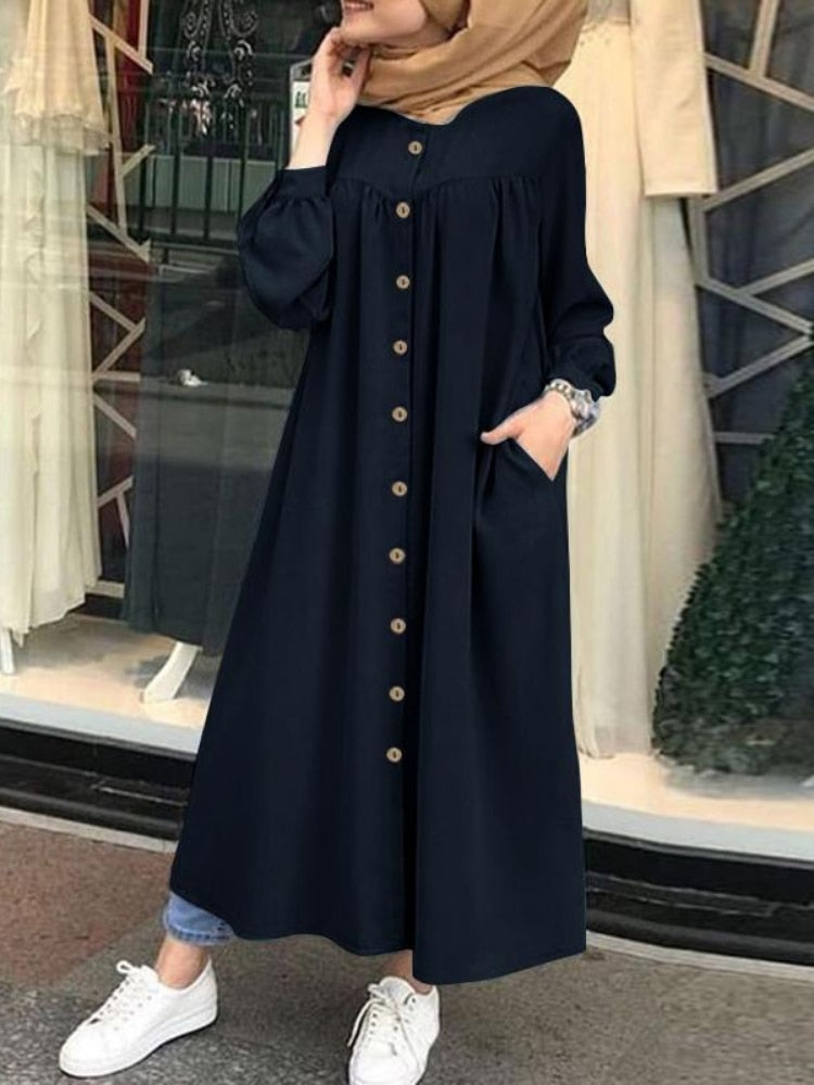 Muslim Dress Women hijab Shirt Dress Long Sleeve