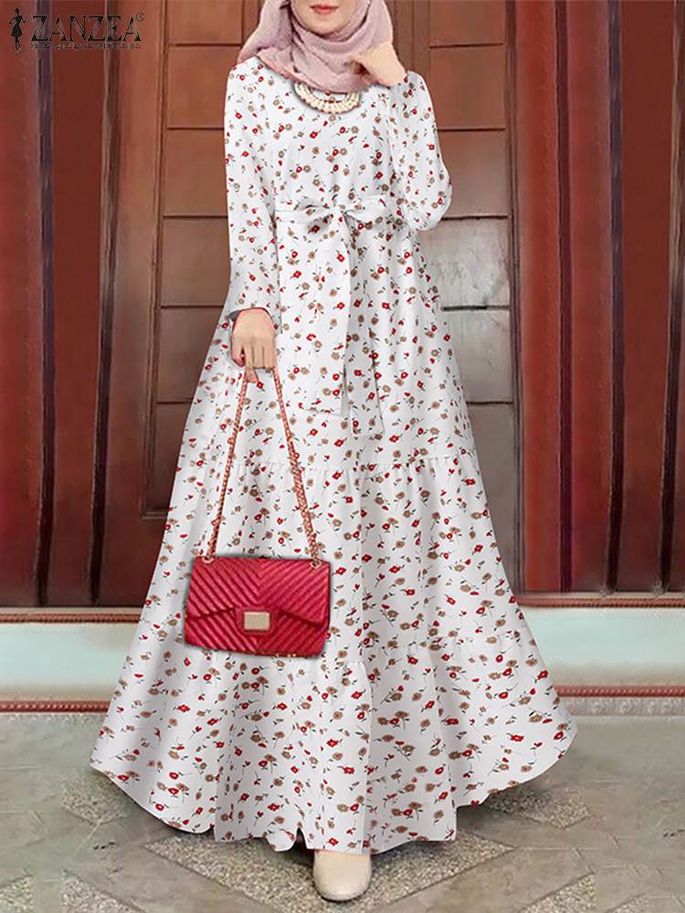 Women Dress Muslim Bohemian Abaya Hijab Floral Printed Maxi Dress