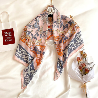 Luxury Brand Silk Satin Square Scarf Women