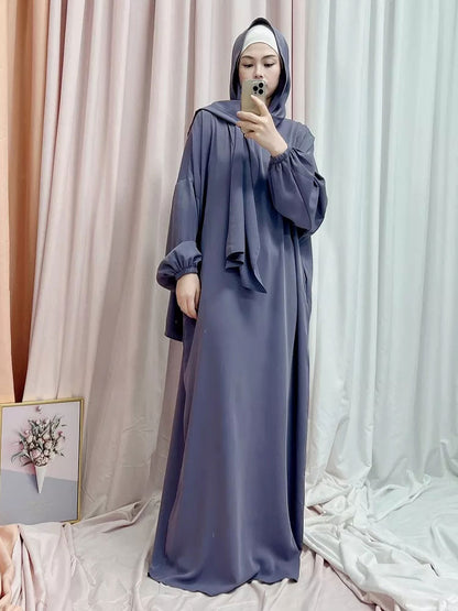 Muslim Hijab Long Dress One Piece Prayer Outfit Islamic Modest Abayas