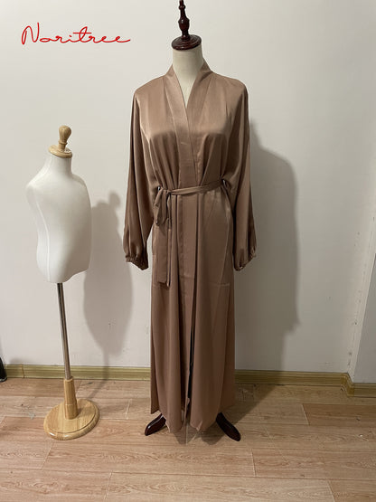 Fashion Muslim Dress Smooth Silky Elegant Pure Color