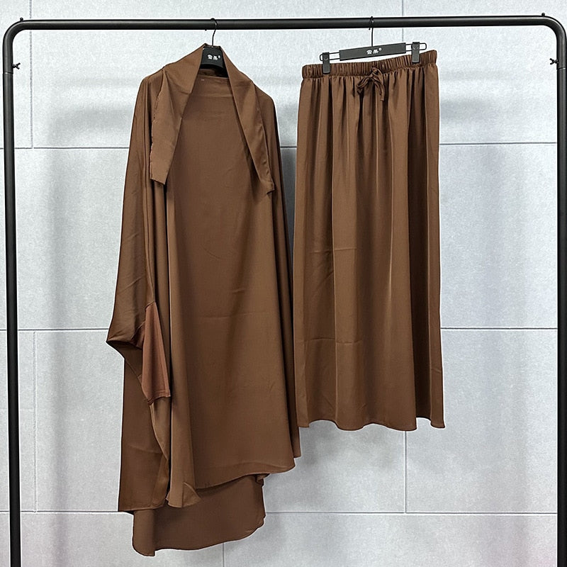 Jilbab 2 Piece Set Prayer Dress for Muslim Women Abaya+Skirt