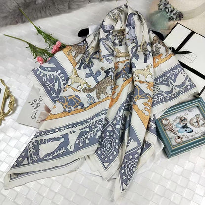 Luxury Brand Silk Satin Square Scarf Women