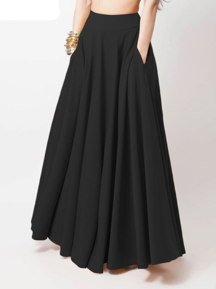 Casual Elegant A-line Women Maxi Long Skirt High Waist