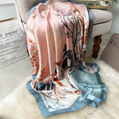 Luxury Brand Silk Satin Square Scarf Women