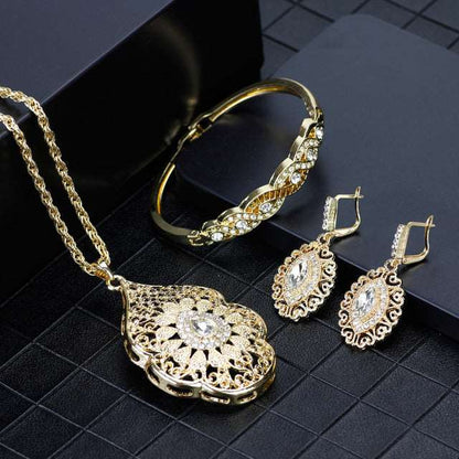 Arabic Necklace Earring Cuff Bracelet Women Ethnic Wedding Jewelry Set