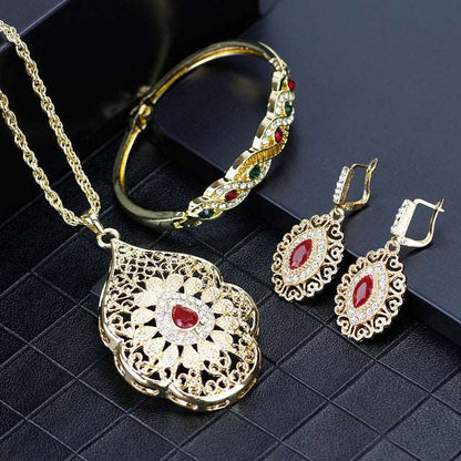 Arabic Necklace Earring Cuff Bracelet Women Ethnic Wedding Jewelry Set