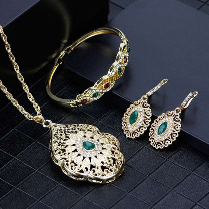 Arabic Necklace Earring Cuff Bracelet Women Ethnic Wedding Jewelry Set