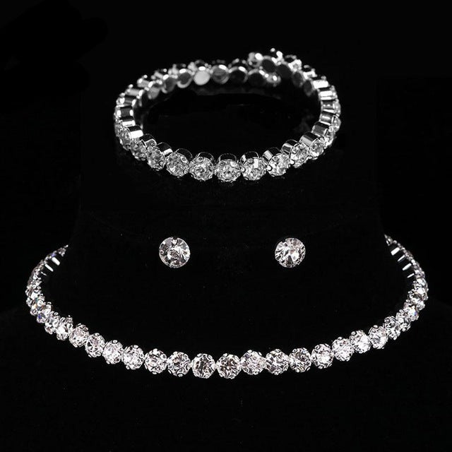 Beads Rhinestone Wedding Necklace Earrings Bracelet For Women