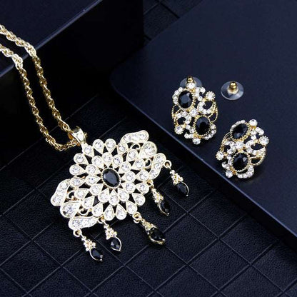 Arabic Gold Color Rhinestone Jewelry Round Pendant Necklace Earring