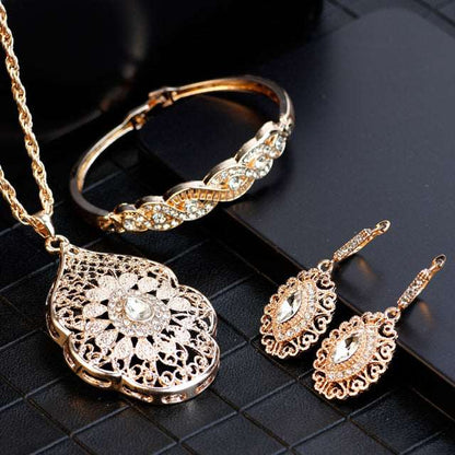 Arabic Necklace Earring Cuff Bracelet Women Ethnic Wedding Jewelry Set