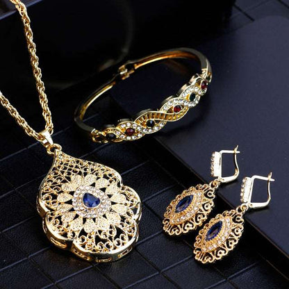 Arabic Necklace Earring Cuff Bracelet Women Ethnic Wedding Jewelry Set