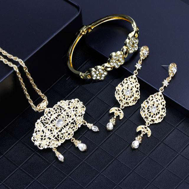 Arabic Necklace Earring Cuff Bracelet Women Ethnic Wedding Jewelry Set