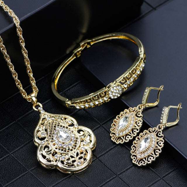 Arabic Necklace Earring Cuff Bracelet Women Ethnic Wedding Jewelry Set
