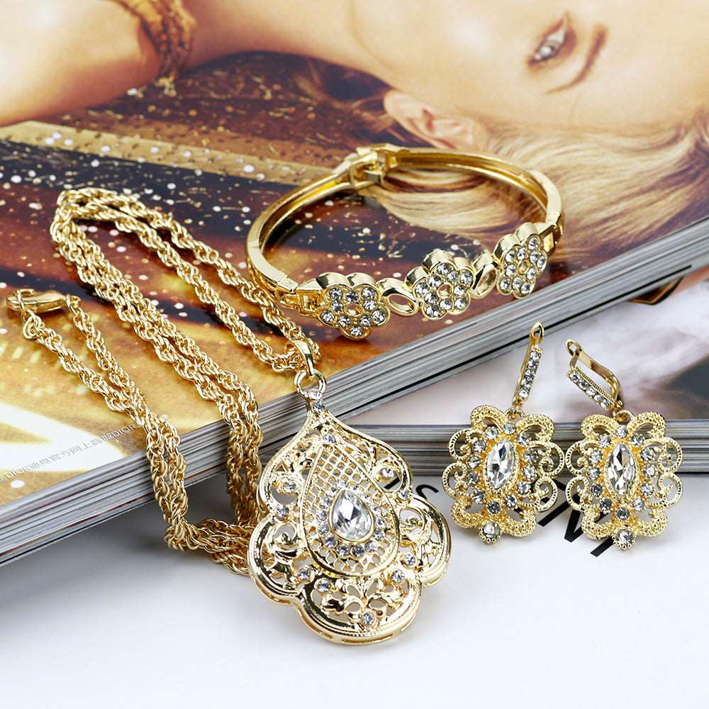 Arabic Jewelry Set Pendant Necklace Cuff Bracelet Drop Earring