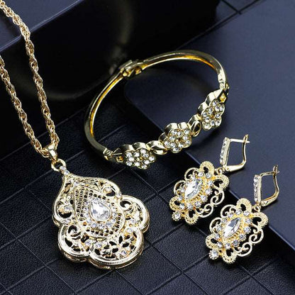 Arabic Jewelry Set Pendant Necklace Cuff Bracelet Drop Earring