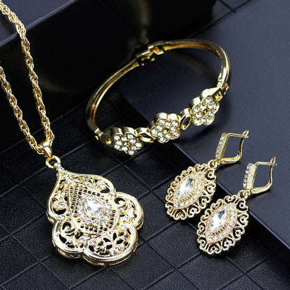 Arabic Jewelry Set Pendant Necklace Cuff Bracelet Drop Earring