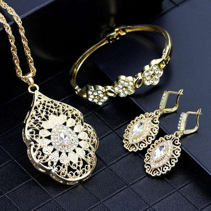 Arabic Jewelry Set Pendant Necklace Cuff Bracelet Drop Earring