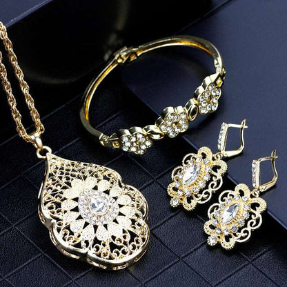 Arabic Jewelry Set Pendant Necklace Cuff Bracelet Drop Earring