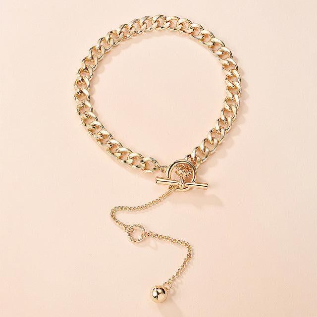 Gold Plated Thick Chain Metal Ball Long Chain Clavicle Necklace