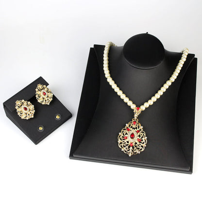 Arabic Necklace Earring Cuff Bracelet Women Ethnic Wedding Jewelry Set