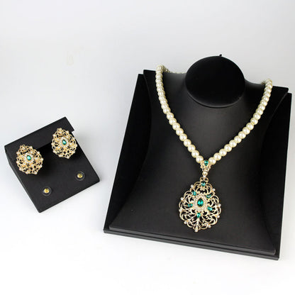 Arabic Necklace Earring Cuff Bracelet Women Ethnic Wedding Jewelry Set