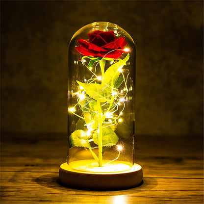 Eternal Rose LED Light Foil Flower In Glass Cover Bridesmaid Gift - Alicetheluxe