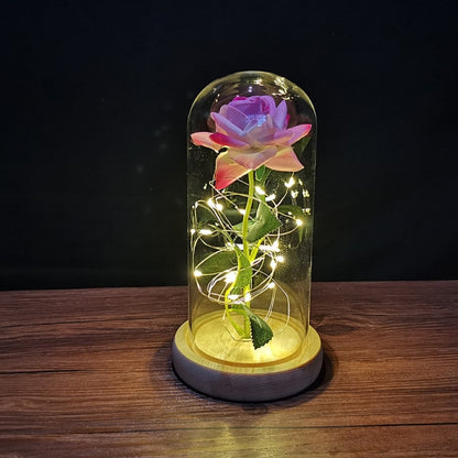 Eternal Rose LED Light Foil Flower In Glass Cover Bridesmaid Gift - Alicetheluxe