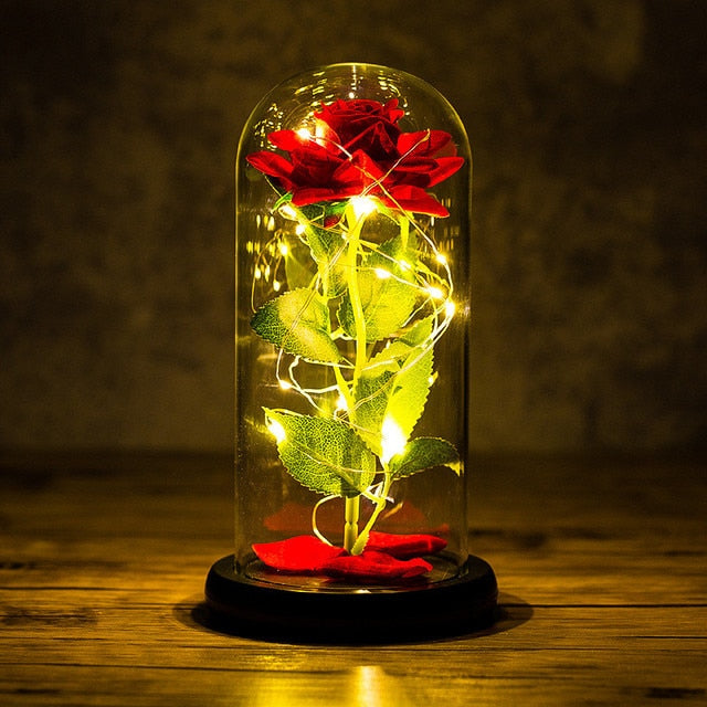Eternal Rose LED Light Foil Flower In Glass Cover Bridesmaid Gift - Alicetheluxe