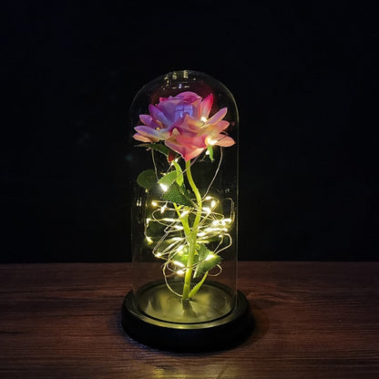 Eternal Rose LED Light Foil Flower In Glass Cover Bridesmaid Gift - Alicetheluxe