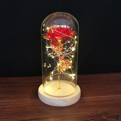 Eternal Rose LED Light Foil Flower In Glass Cover Bridesmaid Gift - Alicetheluxe