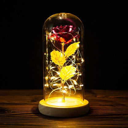 Eternal Rose LED Light Foil Flower In Glass Cover Bridesmaid Gift - Alicetheluxe