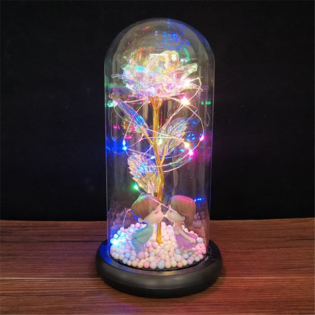Eternal Rose LED Light Foil Flower In Glass Cover Bridesmaid Gift - Alicetheluxe