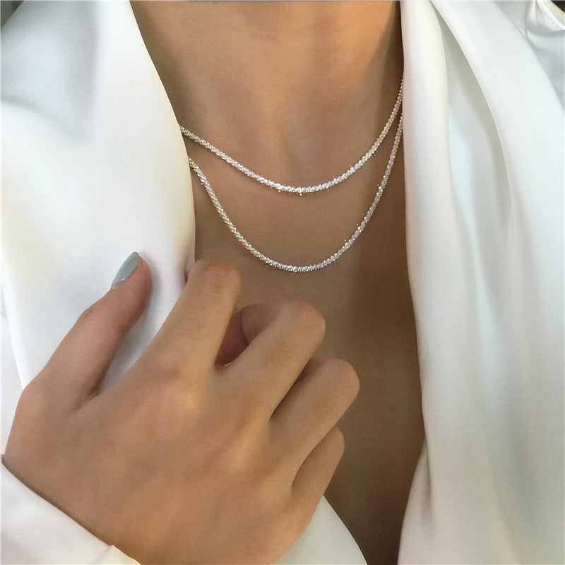Popular 925 Sterling Silver Sparkling Clavicle Chain Choker Necklace
