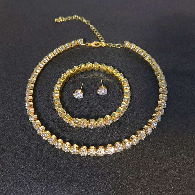 African Beads Rhinestone Wedding Necklace Earrings Bracelet For Women