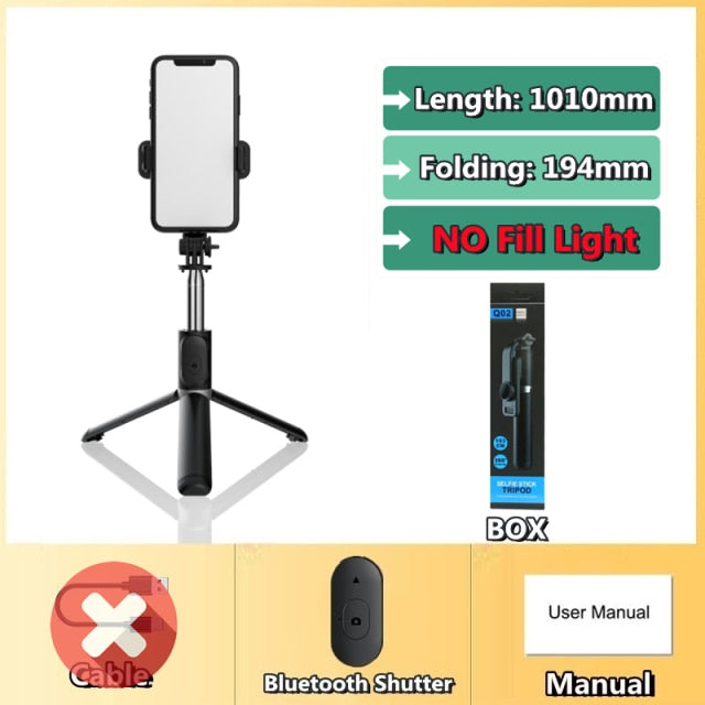 Wireless selfie stick tripod Bluetooth With Led light remote shutter - Alicetheluxe