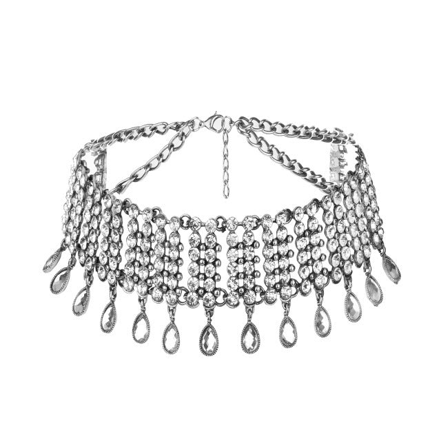 Multi Layered Crystal Choker Necklace Gold Silvery Summer Jewelry
