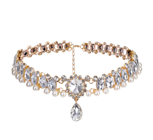 Multi Layered Crystal Choker Necklace Gold Silvery Summer Jewelry