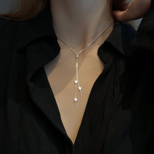 Long Tassel Pull Design Clavicle Chains Choker Fashion Silver Jewelry