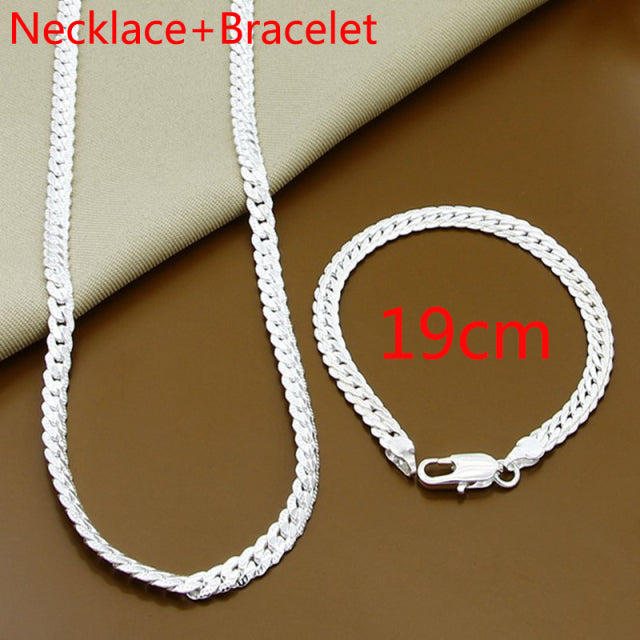 Sterling Silver 8/16/18/20/22/24 Inch 6mm Side Chain Necklace Bracelet