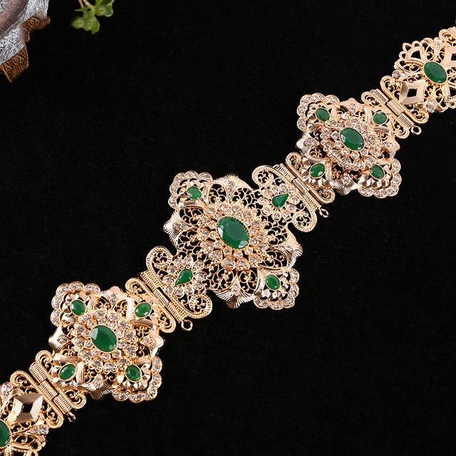 Traditional Moroccan Wedding Dress Belts In Gold Green Red Rhinestone