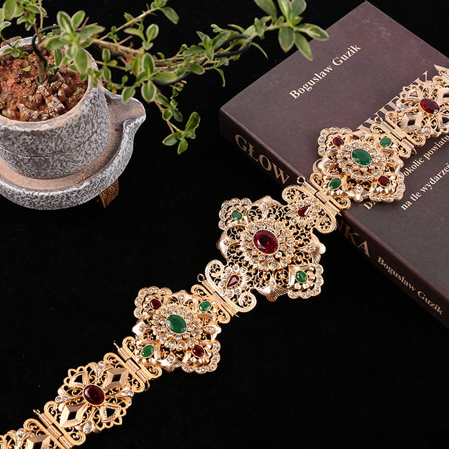 Traditional Moroccan Wedding Dress Belts In Gold Green Red Rhinestone