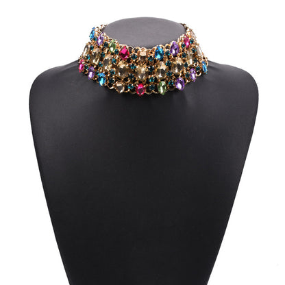 Multi Layered Crystal Choker Necklace Gold Silvery Summer Jewelry