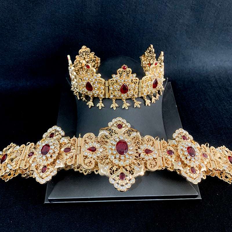 Bridal Crown Rhinestone Waist Chain Set Wedding Dress Arabian Women