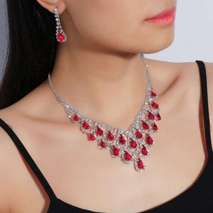 Bridal Crystal Full Diamond Necklace Earrings Two-piece Set