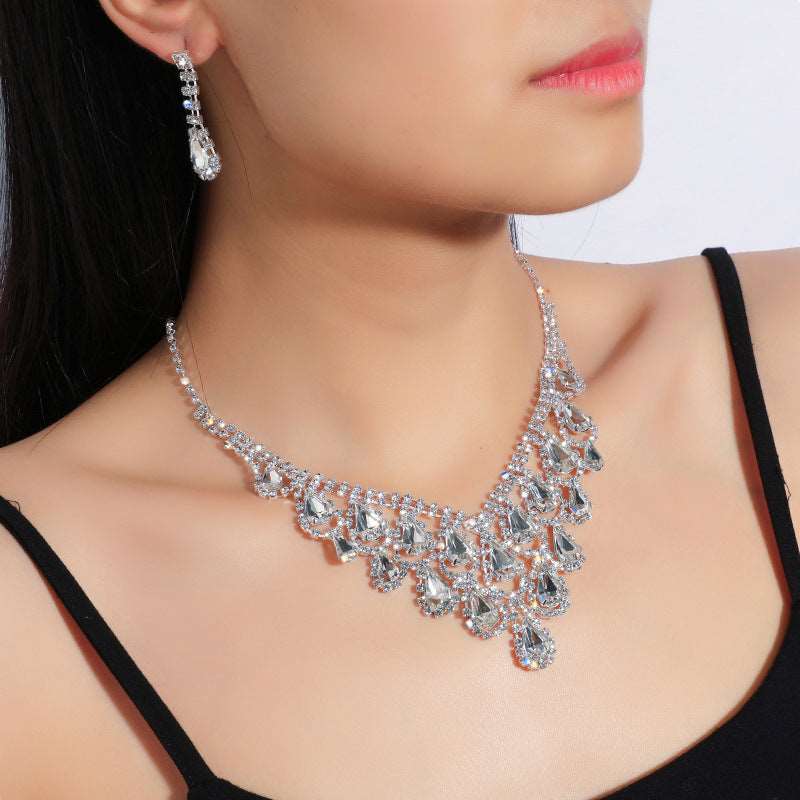 Bridal Crystal Full Diamond Necklace Earrings Two-piece Set
