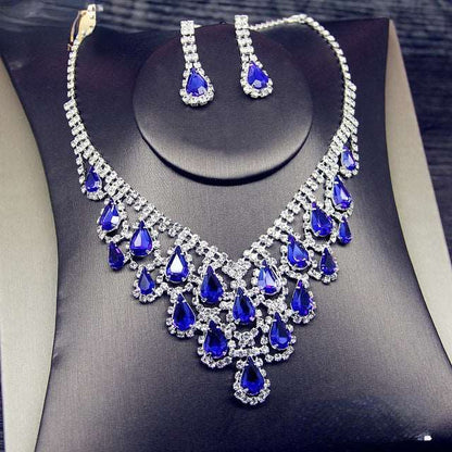 Bridal Crystal Full Diamond Necklace Earrings Two-piece Set