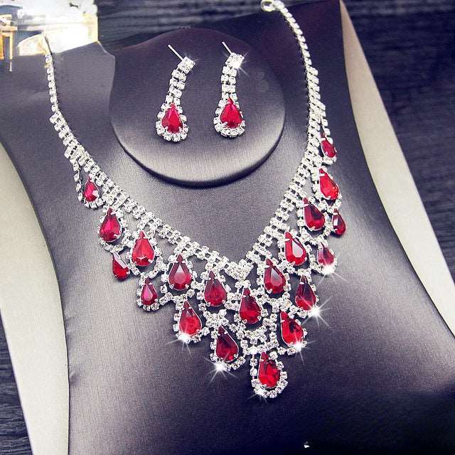 Bridal Crystal Full Diamond Necklace Earrings Two-piece Set